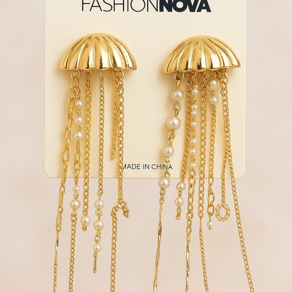 Fashion Nova Gold and White Statement Earrings